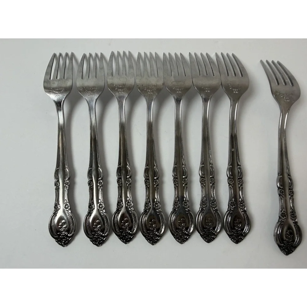 Marseilles Stainless Salad Forks Set Of 8 Japan Vintage Flower MCm
